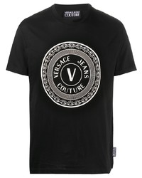 T-shirt girocollo stampata nera e bianca di VERSACE JEANS COUTURE