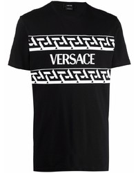 T-shirt girocollo stampata nera e bianca di Versace