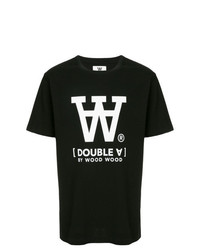 T-shirt girocollo stampata nera e bianca di Wood Wood