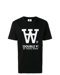 T-shirt girocollo stampata nera e bianca di Wood Wood