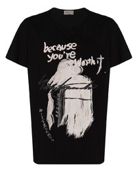 T-shirt girocollo stampata nera e bianca di Yohji Yamamoto