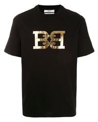 T-shirt girocollo stampata nera e dorata di Bally