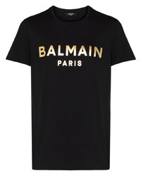 T-shirt girocollo stampata nera e dorata di Balmain