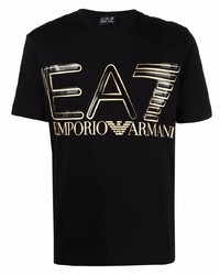 T-shirt girocollo stampata nera e dorata di Ea7 Emporio Armani