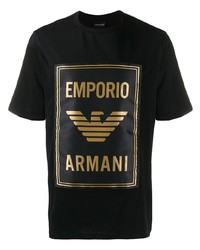 T-shirt girocollo stampata nera e dorata di Emporio Armani