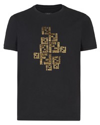 T-shirt girocollo stampata nera e dorata di Fendi