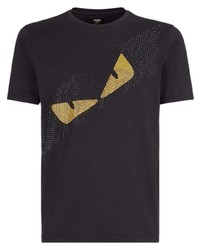 T-shirt girocollo stampata nera e dorata di Fendi