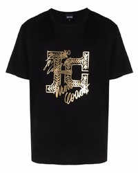 T-shirt girocollo stampata nera e dorata di Just Cavalli