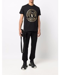 T-shirt girocollo stampata nera e dorata di VERSACE JEANS COUTURE