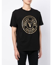 T-shirt girocollo stampata nera e dorata di VERSACE JEANS COUTURE