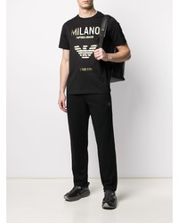 T-shirt girocollo stampata nera e dorata di Emporio Armani