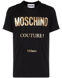T-shirt girocollo stampata nera e dorata di Moschino