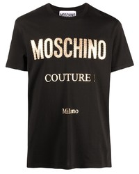 T-shirt girocollo stampata nera e dorata di Moschino