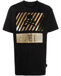 T-shirt girocollo stampata nera e dorata di Philipp Plein
