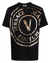 T-shirt girocollo stampata nera e dorata di VERSACE JEANS COUTURE