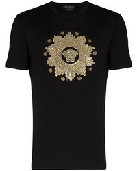 T-shirt girocollo stampata nera e dorata di Versace