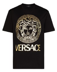 T-shirt girocollo stampata nera e dorata di Versace