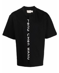 T-shirt girocollo stampata nera di Feng Chen Wang