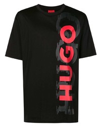 T-shirt girocollo stampata nera di Hugo