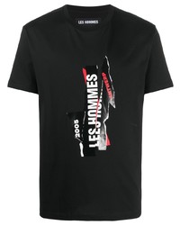 T-shirt girocollo stampata nera di Les Hommes