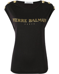 T-shirt girocollo stampata nera di PIERRE BALMAIN