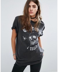 T-shirt girocollo stampata nera di Pull&Bear