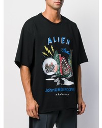 T-shirt girocollo stampata nera di JohnUNDERCOVE