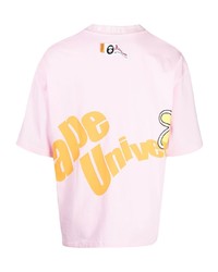 T-shirt girocollo stampata rosa di AAPE BY A BATHING APE