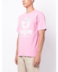 T-shirt girocollo stampata rosa di AAPE BY A BATHING APE