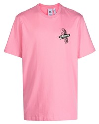 T-shirt girocollo stampata rosa di adidas