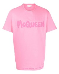 T-shirt girocollo stampata rosa di Alexander McQueen