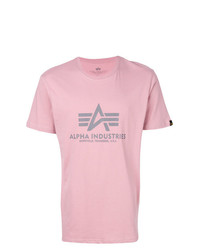 T-shirt girocollo stampata rosa di Alpha Industries