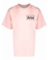 T-shirt girocollo stampata rosa di Aries