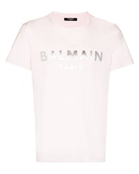 T-shirt girocollo stampata rosa di Balmain
