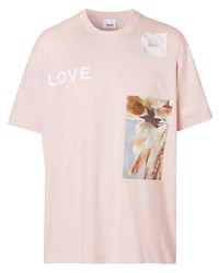 T-shirt girocollo stampata rosa di Burberry