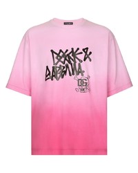 T-shirt girocollo stampata rosa di Dolce & Gabbana