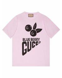 T-shirt girocollo stampata rosa di Gucci