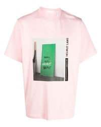 T-shirt girocollo stampata rosa di Helmut Lang