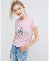 T-shirt girocollo stampata rosa di Illustrated People