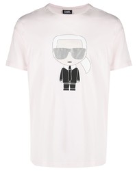 T-shirt girocollo stampata rosa di Karl Lagerfeld