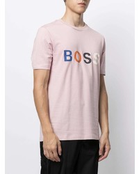 T-shirt girocollo stampata rosa di BOSS