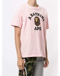 T-shirt girocollo stampata rosa di A Bathing Ape