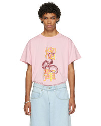 T-shirt girocollo stampata rosa di LU'U DAN