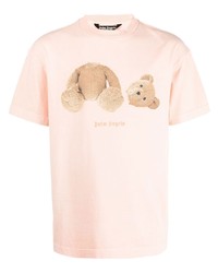 T-shirt girocollo stampata rosa di Palm Angels