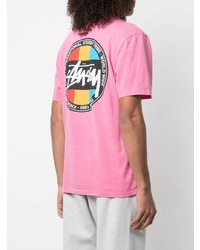 T-shirt girocollo stampata rosa di Stussy