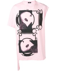 T-shirt girocollo stampata rosa di Raf Simons