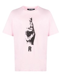 T-shirt girocollo stampata rosa di Raf Simons