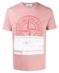 T-shirt girocollo stampata rosa di Stone Island