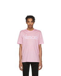 T-shirt girocollo stampata rosa di Versace