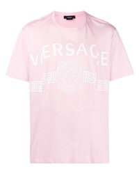 T-shirt girocollo stampata rosa di Versace